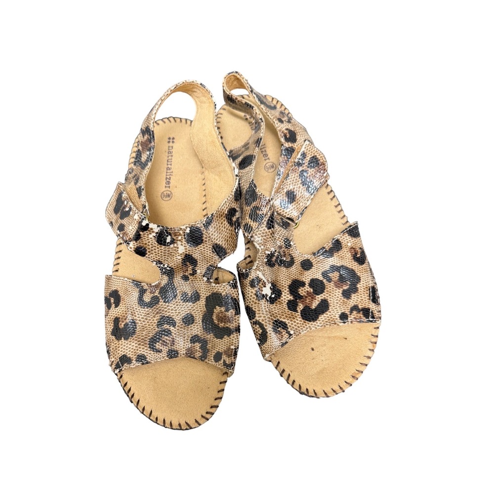 Naturalizer Womens Leopard Print Slingback Flat Sandals Brown Tan 9.5M - Picture 2 of 6